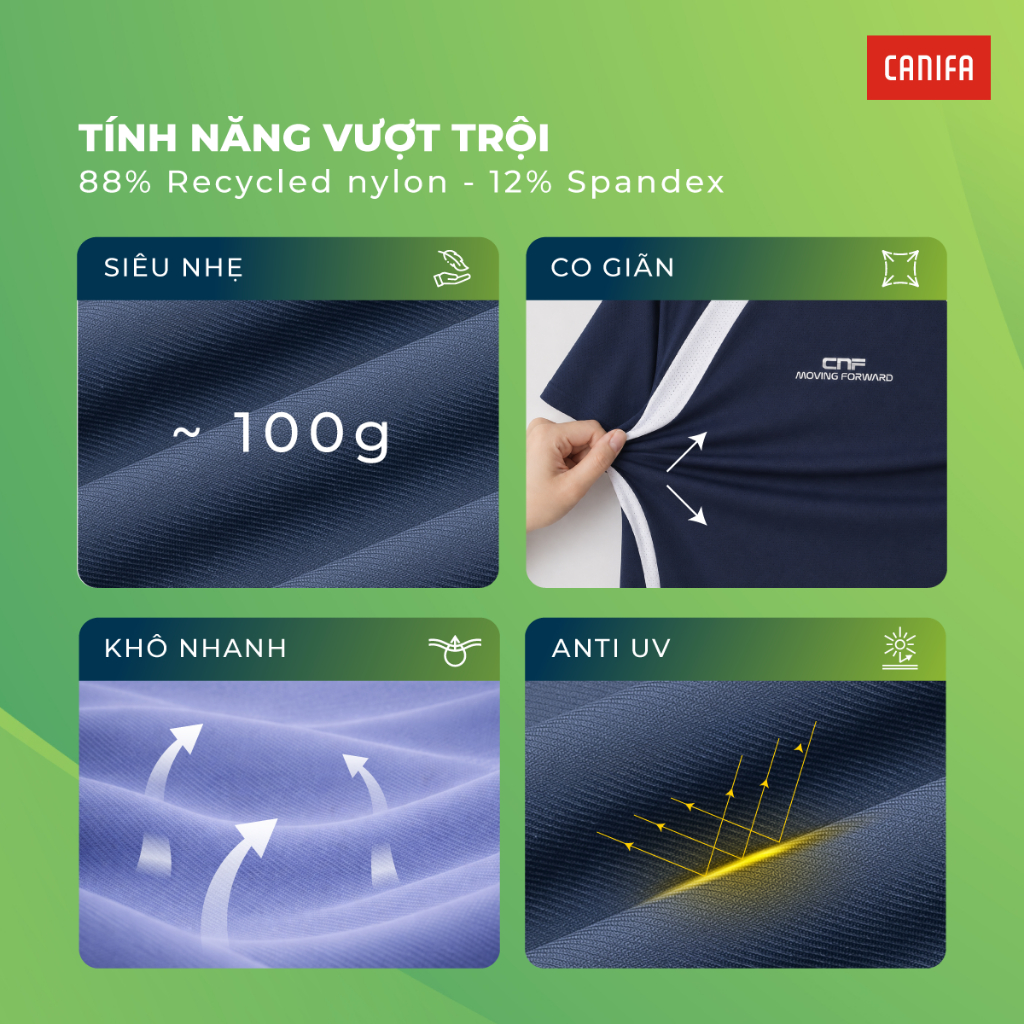 Áo phông active nam CANIFA cổ tròn ngắn tay, chất liệu co giãn thoải mái hoạt động thể thao | Wicking CANIFA 8TS26S005