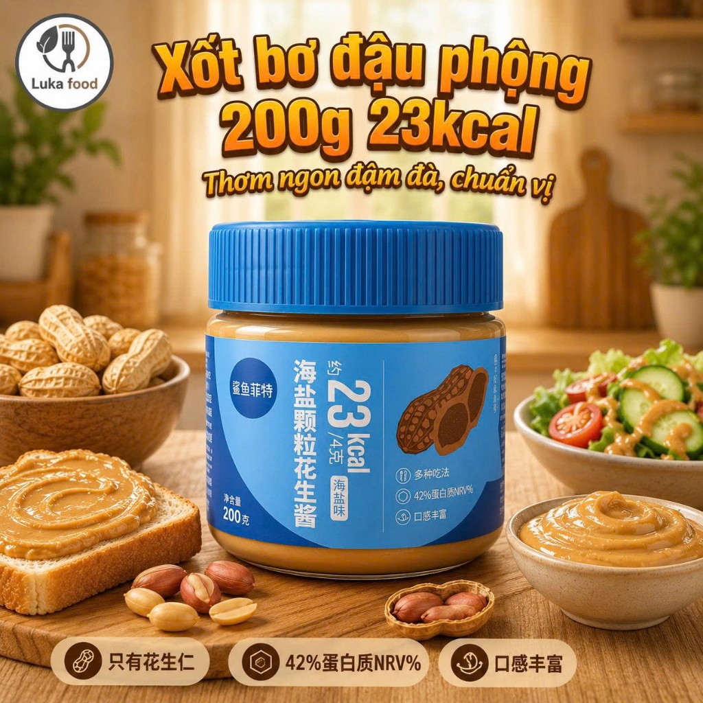 Xốt Bơ Đậu Phộng Ăn Kiêng 200g - Siêu Ít Calo (23kcal), 42% Protein, Bơ Đậu Phộng Eat Clean, Giàu Protein, Không Đường