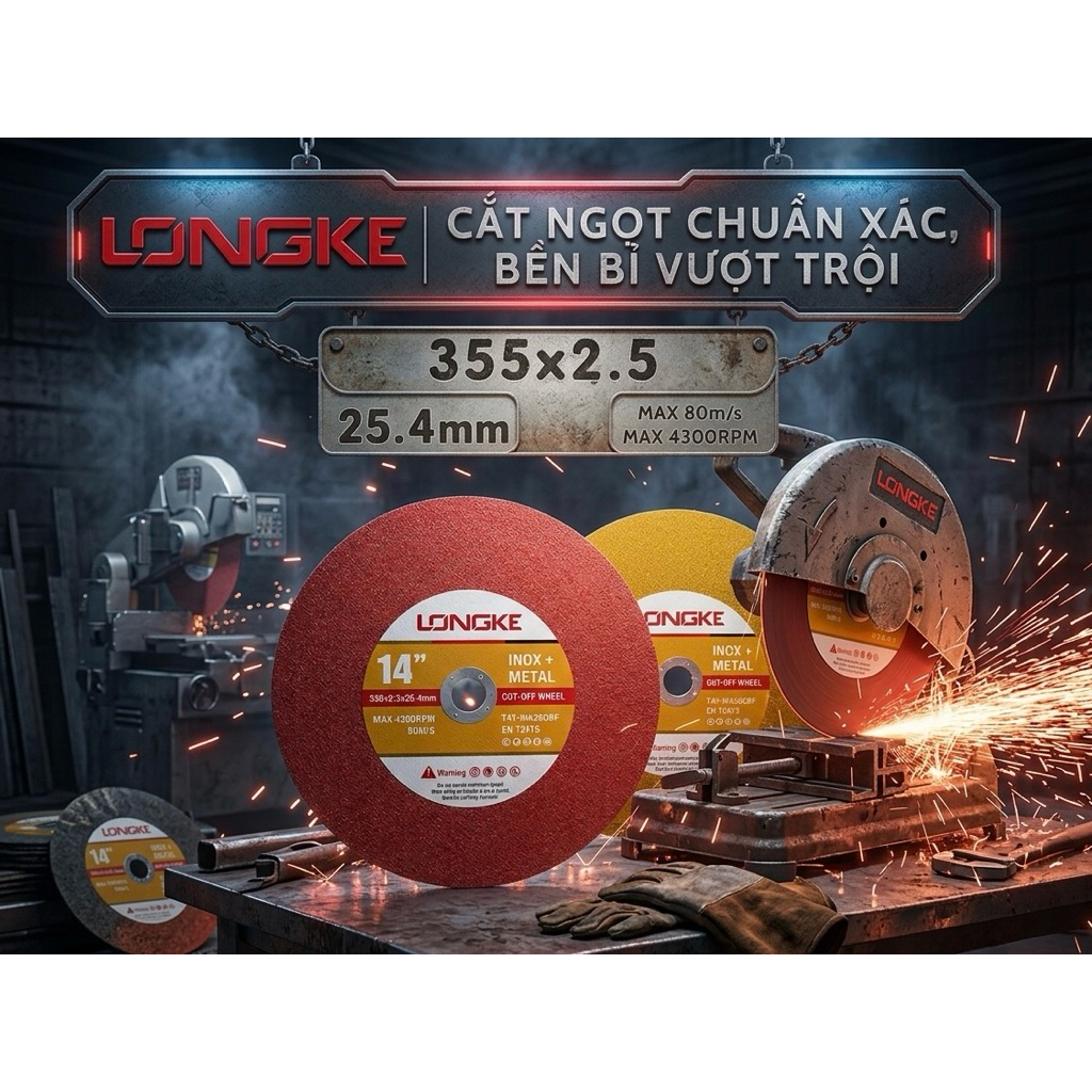 Đá Cắt Sắt Inox LONGKE 355mm (3 Tấc Rưỡi) - Hàng Nội Địa Trung Cao Cấp