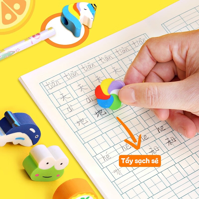 Bút Chì Cho Học Sinh Văn Phòng Học Tập Kèm Tẩy Luyện Chữ HB, Gỗ Tự Nhiên, Đầu Tẩy Dễ Thương, Set 30-100 Cây, Giá Siêu Rẻ
