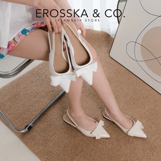 [EROSSKA] - Giày slingback đế bệt mũi nhon phối nơ phong cách tiểu thư màu đen - EL135