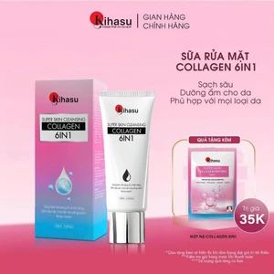 Sữa rửa mặt trắng da Kihasu Collagen 6in1 100ml sạch sâu dưỡng ẩm sáng da cho da khô nhạy cảm