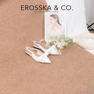 [EROSSKA] - Giày slingback đế bệt mũi nhon phối nơ phong cách tiểu thư màu đen - EL135