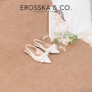 [EROSSKA] - Giày slingback đế bệt mũi nhon phối nơ phong cách tiểu thư màu đen - EL135