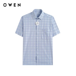 Owen - Áo sơ mi ngắn tay Body Fit AB260047NT màu Xanh nhạt chất liệu Knit cao cấp