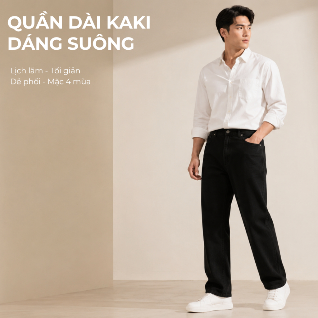 Quần kaki nam CREMA BAMI HOME, quần dài kaki ống suông basic, chất vải dày dặn, chuẩn form QK14 | BigBuy360 - bigbuy360.vn