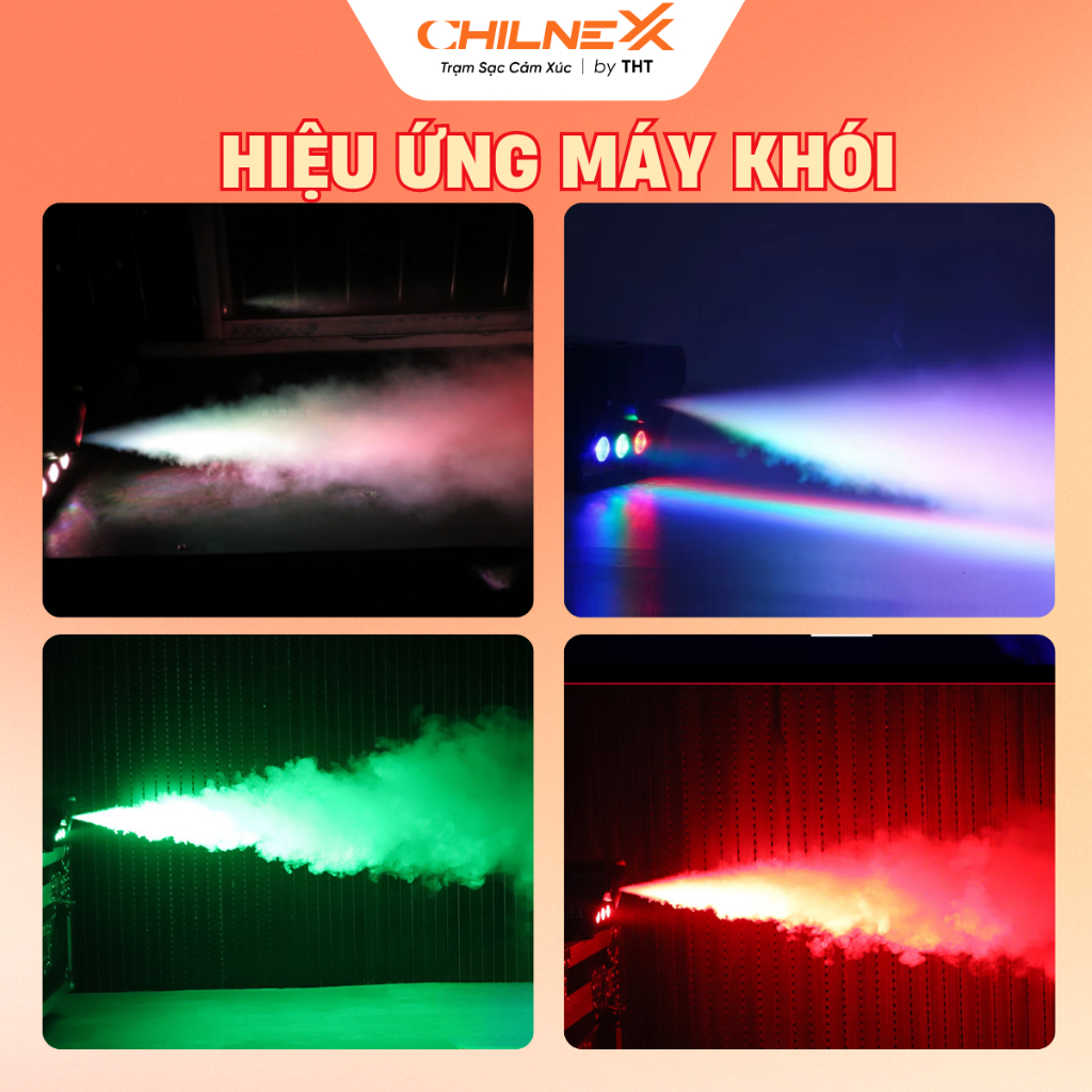 Máy Tạo Khói 600W CHILNEXX phun khói có led rgb phù hợp sân khấu sự kiện phòng karaoke sử dụng kèm đèn quét tia laser