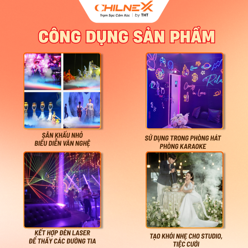 Máy Tạo Khói 600W CHILNEXX phun khói có led rgb phù hợp sân khấu sự kiện phòng karaoke sử dụng kèm đèn quét tia laser