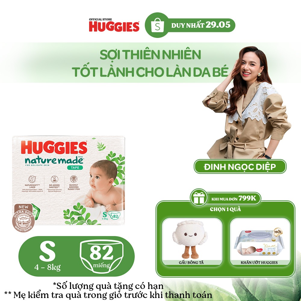 Tã Dán Huggies Platinum Nature Made Size S82/M64/L54/XL44