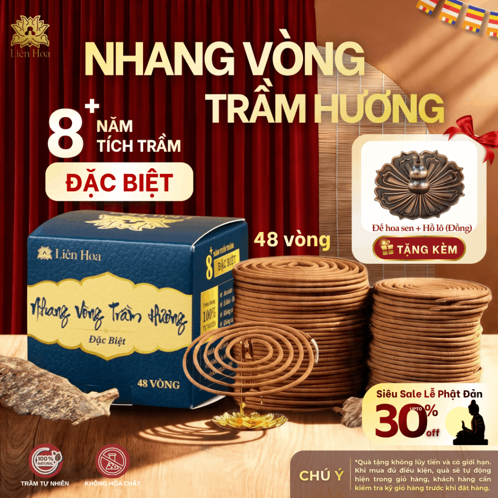 Nhang Vòng Trầm Hương Đặc Biệt Liên Hoa 2H – 4H | Nhang Khoanh Trầm Hương Tự Nhiên Ít Khói