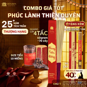 Combo PHÚC LÀNH THIỆN DUYÊN Thượng Hạng - Liên Hoa - Nhang Cây- Trầm Chữ Phước + TẶNG Trầm Không Tăm
