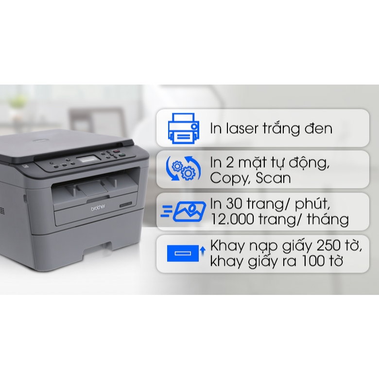 Máy in laser đa năng Brother DCP-L2520D (In/Scan/Copy) - Tốc độ in 30 ppm - In đảo mặt tự động