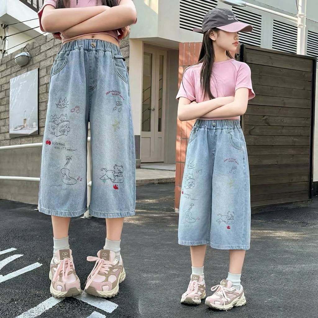 Jean suông lửng in hình cho bé gái size đại BEESHOP H26083