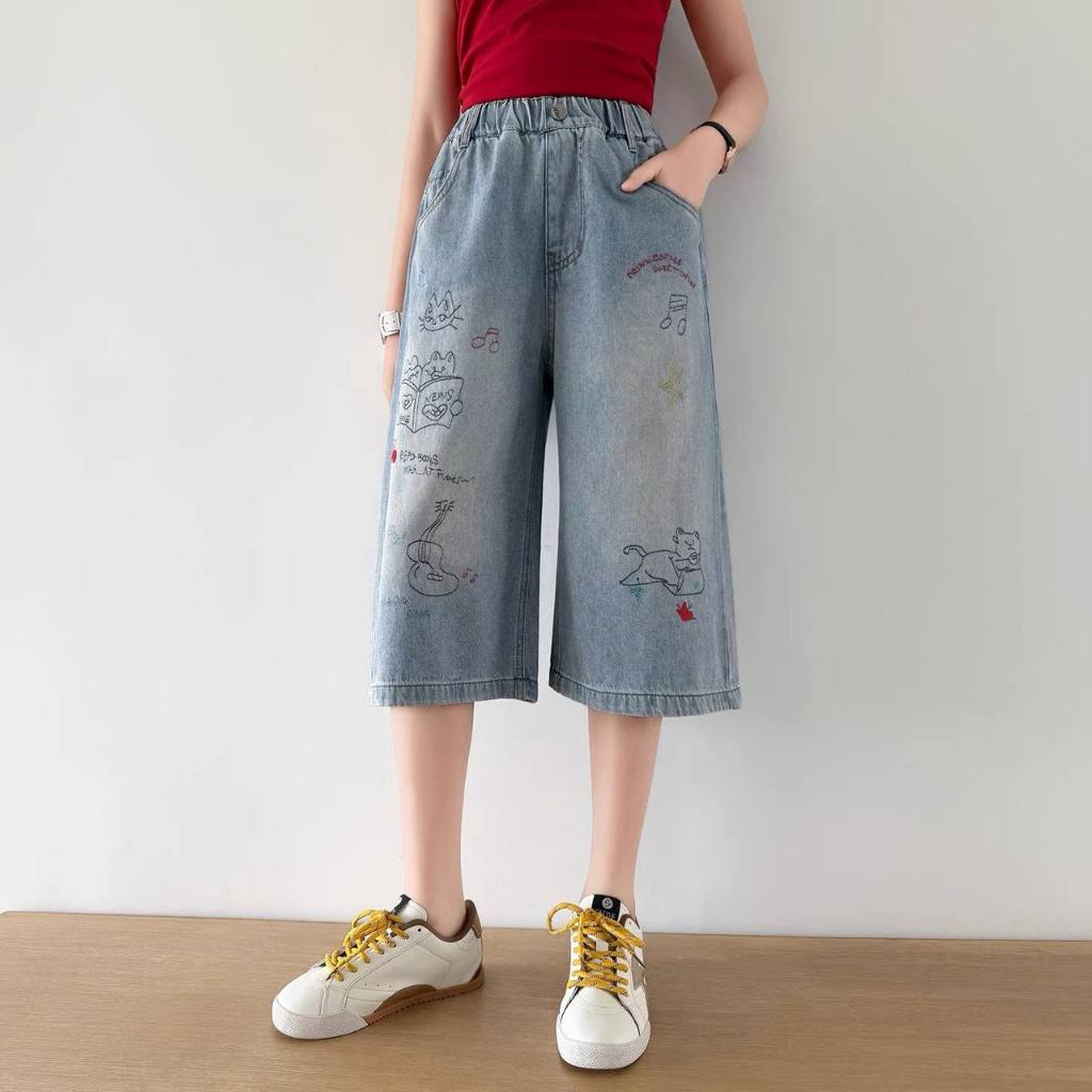 Jean suông lửng in hình cho bé gái size đại BEESHOP H26083