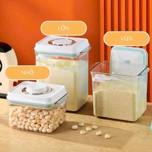 Hộp đựng hạt bột cà phê, sữa, thực phẩm khô, chống ẩm, bằng nhựa trong suốt, kèm thìa và thanh gạt
