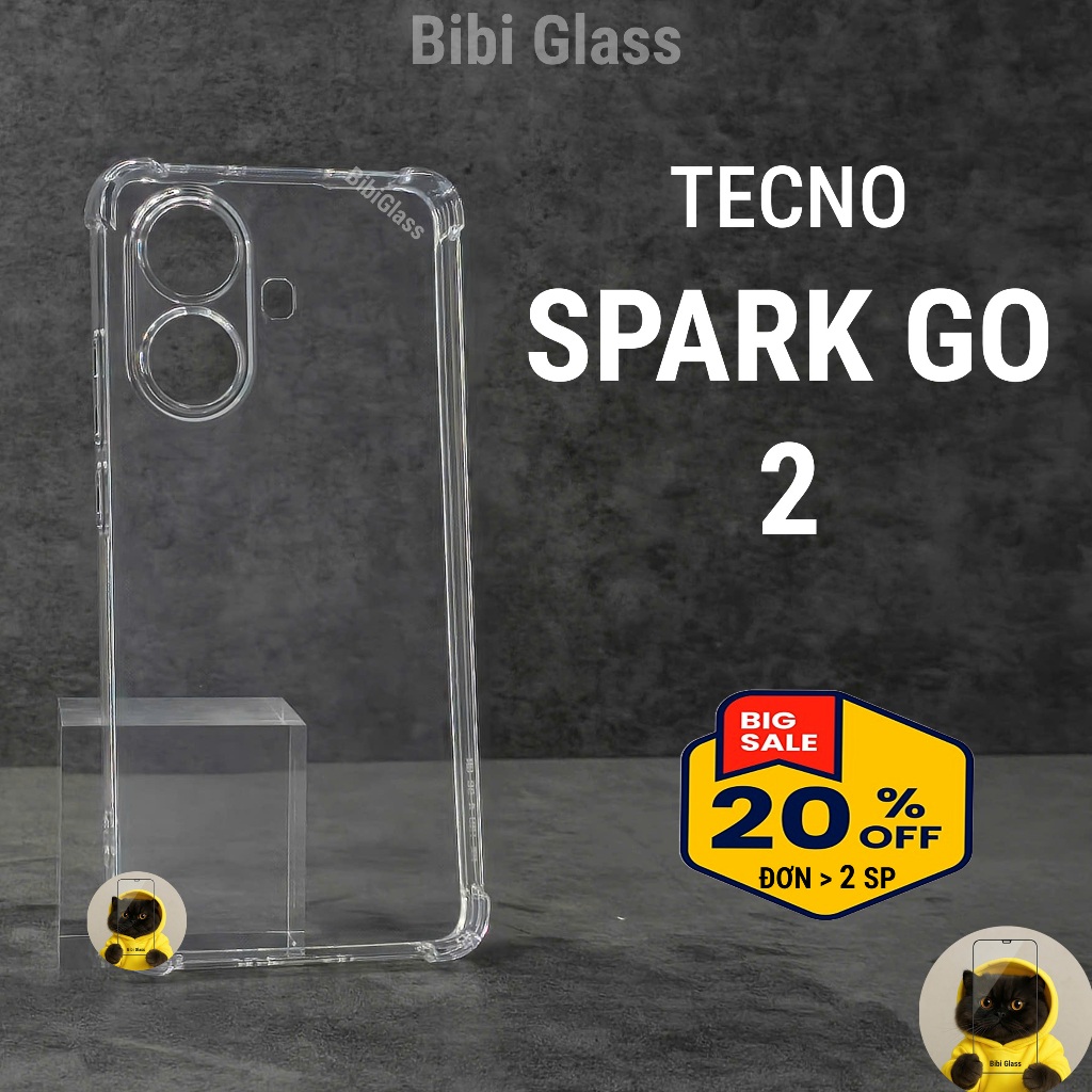 Ốp lưng Tecno Spark Go 2 silicon trong suốt dẻo Vỏ bao điện thoại bảo vệ camera viền vuông bibi