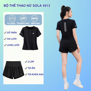 Bộ Quần Áo Thể Thao Nữ Áo Tay Ngắn  - Quần Short Có Túi Khóa, Chạy Bộ Tennis Cầu Lông Sola 4913
