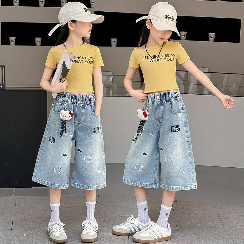 Jean suông lửng kitty cho bé gái size đại BEESHOP H26084