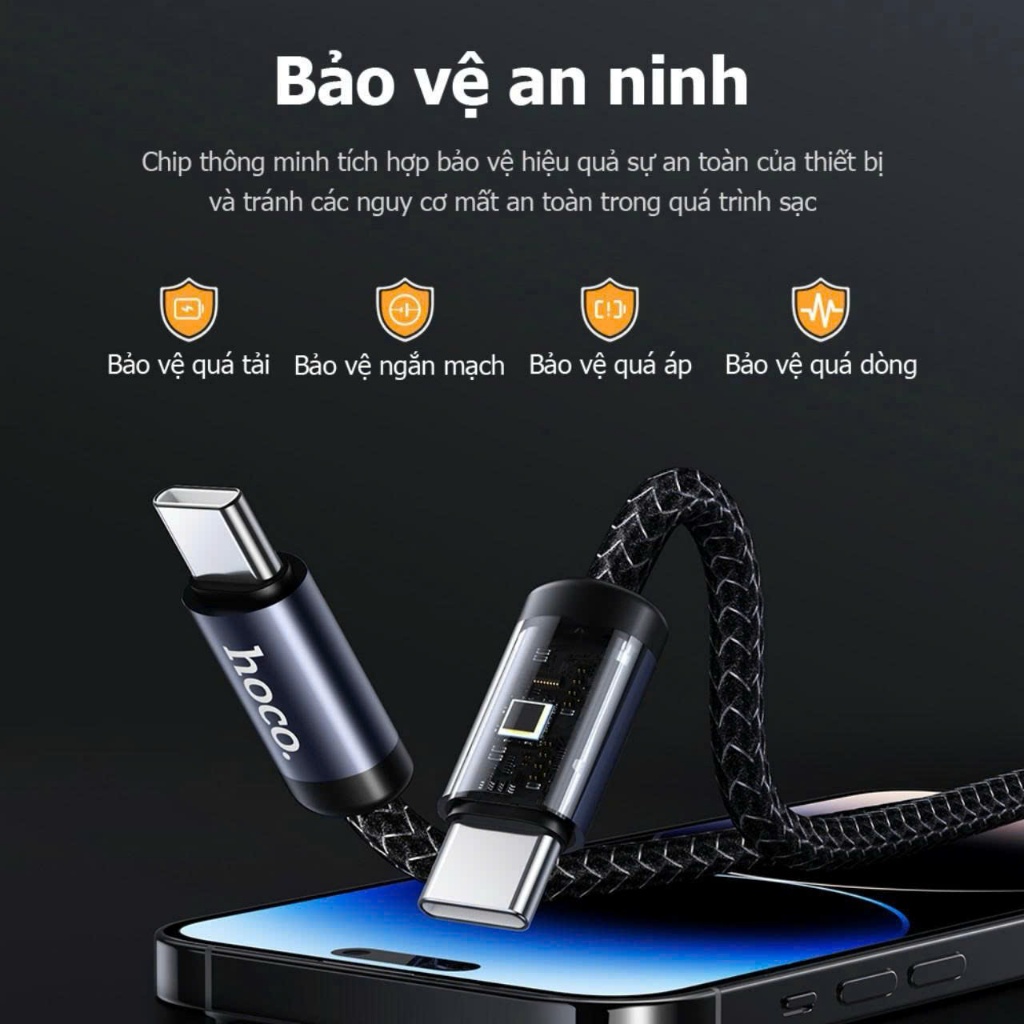 Cáp Sạc Nhanh HOCO DM-X12 USB-C 60W Dây Dù Chống Đứt Gãy Truyền Data Cho Laptop Điện Thoại