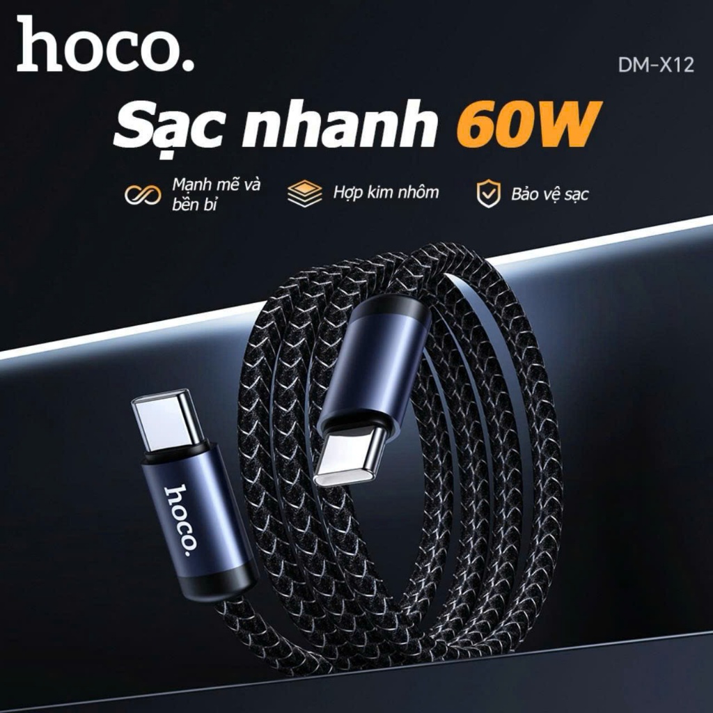 Cáp Sạc Nhanh HOCO DM-X12 USB-C 60W Dây Dù Chống Đứt Gãy Truyền Data Cho Laptop Điện Thoại
