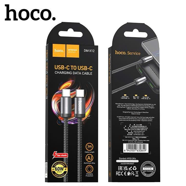 Cáp Sạc Nhanh HOCO DM-X12 USB-C 60W Dây Dù Chống Đứt Gãy Truyền Data Cho Laptop Điện Thoại