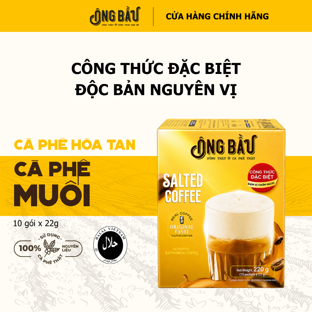 Ông Bầu Cà Phê Muối Hòa Tan – Hộp 220g (10 gói lẻ)