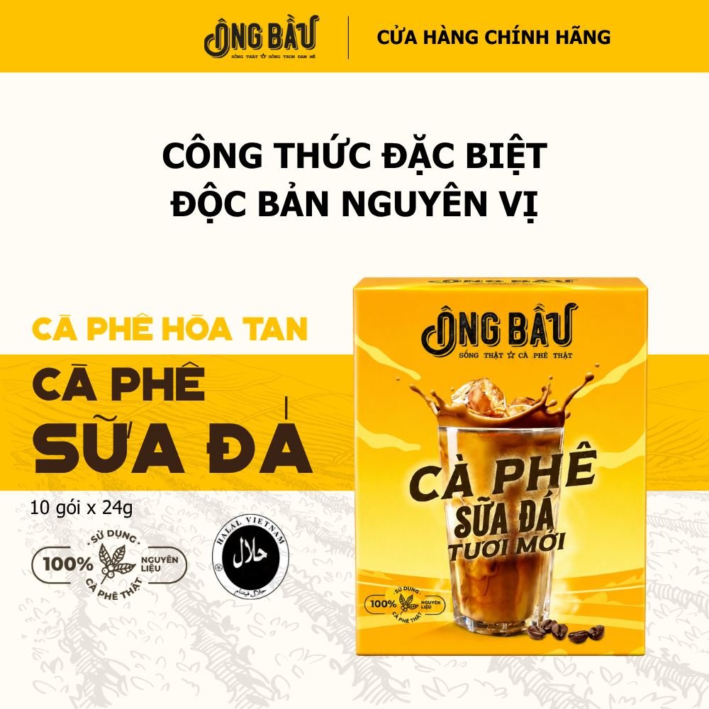 Ông Bầu Cà Phê Sữa Đá Hòa Tan Tươi Mới – Hộp 240g (10 gói lẻ)