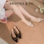 - Giày slingback mũi nhọn phối nơ lưới chấm bi đính nơ nữ tính màu đen - EL136