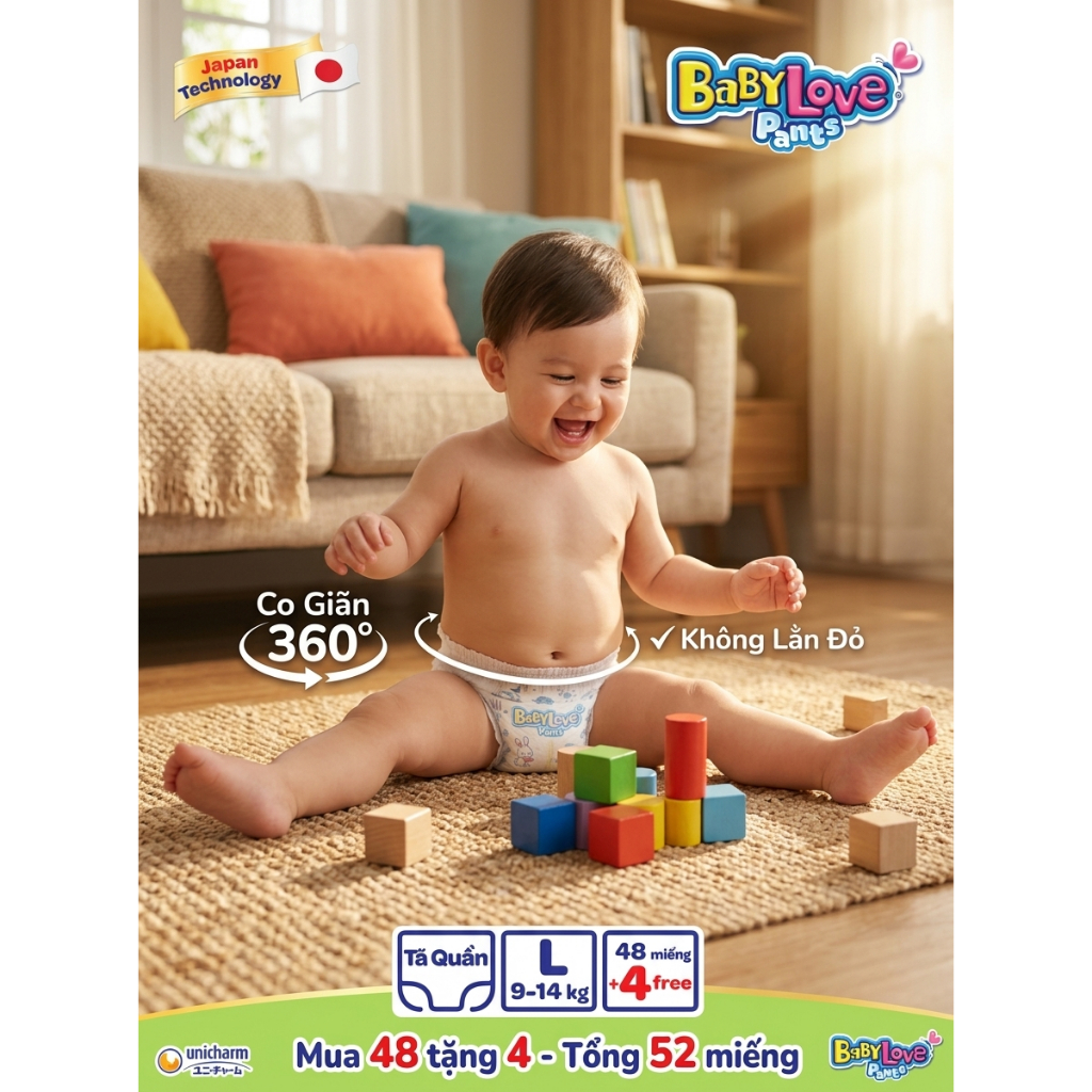 [DEAL T7] TÃ QUẦN BABYLOVE SIÊU THẤM HÚT (SIZE L/XXL) - CÔNG NGHỆ NHẬT BẢN TỪ TẬP ĐOÀN UNICHARM