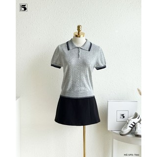 Áo Mongtoghi Nữ Twentyfive Cổ Polo Phối Viền Màu, Áo Dệt Kim Ngắn Tay Tay Bồng Tiểu Thư Sang Chảnh 7261