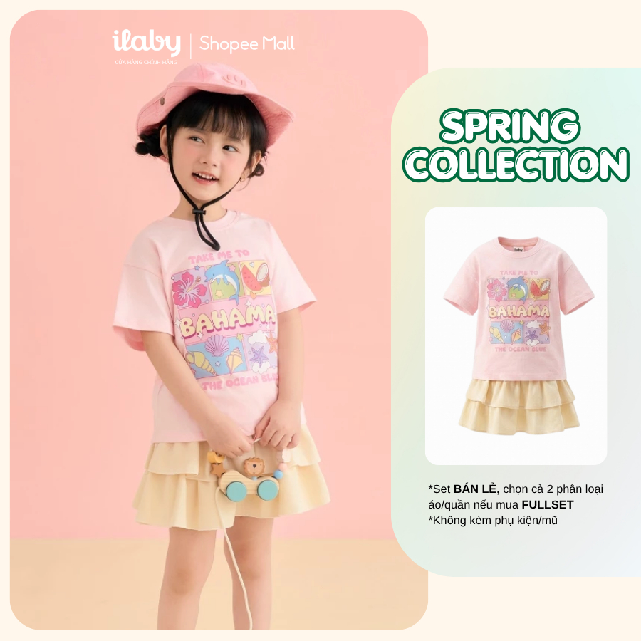 [ILABY 10-40kg] Set bộ bé gái, áo thun cotton co giãn và chân váy xòe tầng xinh xắn [3890+3349]