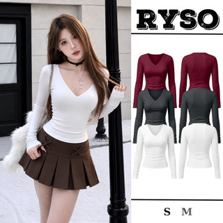 Áo Thun Trơn Nữ Cổ V Tay Dài Basic Dáng Dài Ôm Body, Áo Thun Nữ Tay Dài Form Ôm Sexy TD08 RYSO