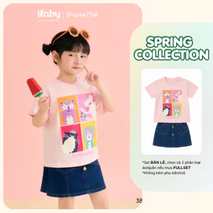 [ILABY 10-40kg] Mix set bé gái, áo thun chất liệu cotton hình mèo và chân váy jeans [3801+3403]