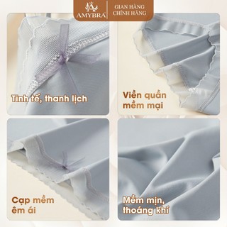 Quần Lót Nữ Su Cạp Vừa Mỏng Nhẹ, Quần Lót Su Viền Ren Mỏng Thoáng, Đáy May Kháng Khuẩn AMYBRA L369