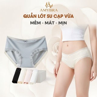 Combo 5 Quần Lót Nữ Su Cạp Vừa Mỏng Nhẹ - Set 5 Quần Lót Su Viền Ren Mỏng Thoáng Đáy May AMYBRA L369