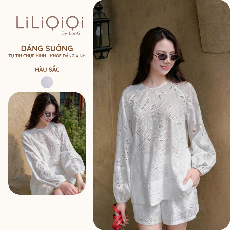 Đồ bộ nữ set áo ren hoạ tiết mix quần đùi nữ tính đi chơi đi du lịch LiLiQiQi By LeeGi - AQ01-03