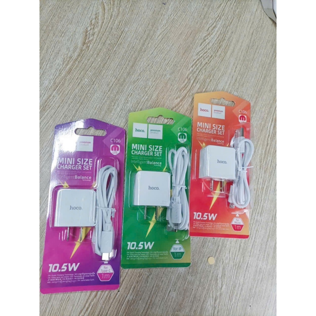 Bộ Sạc HOCO C106 10.5W Gồm Củ USB Và Cáp Sạc 1m Thiết Kế Nhỏ Gọn Dễ Mang Theo
