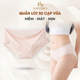 Quần Lót Nữ Su Cạp Vừa Mỏng Nhẹ, Quần Lót Su Viền Ren Mỏng Thoáng, Đáy May Kháng Khuẩn AMYBRA L369