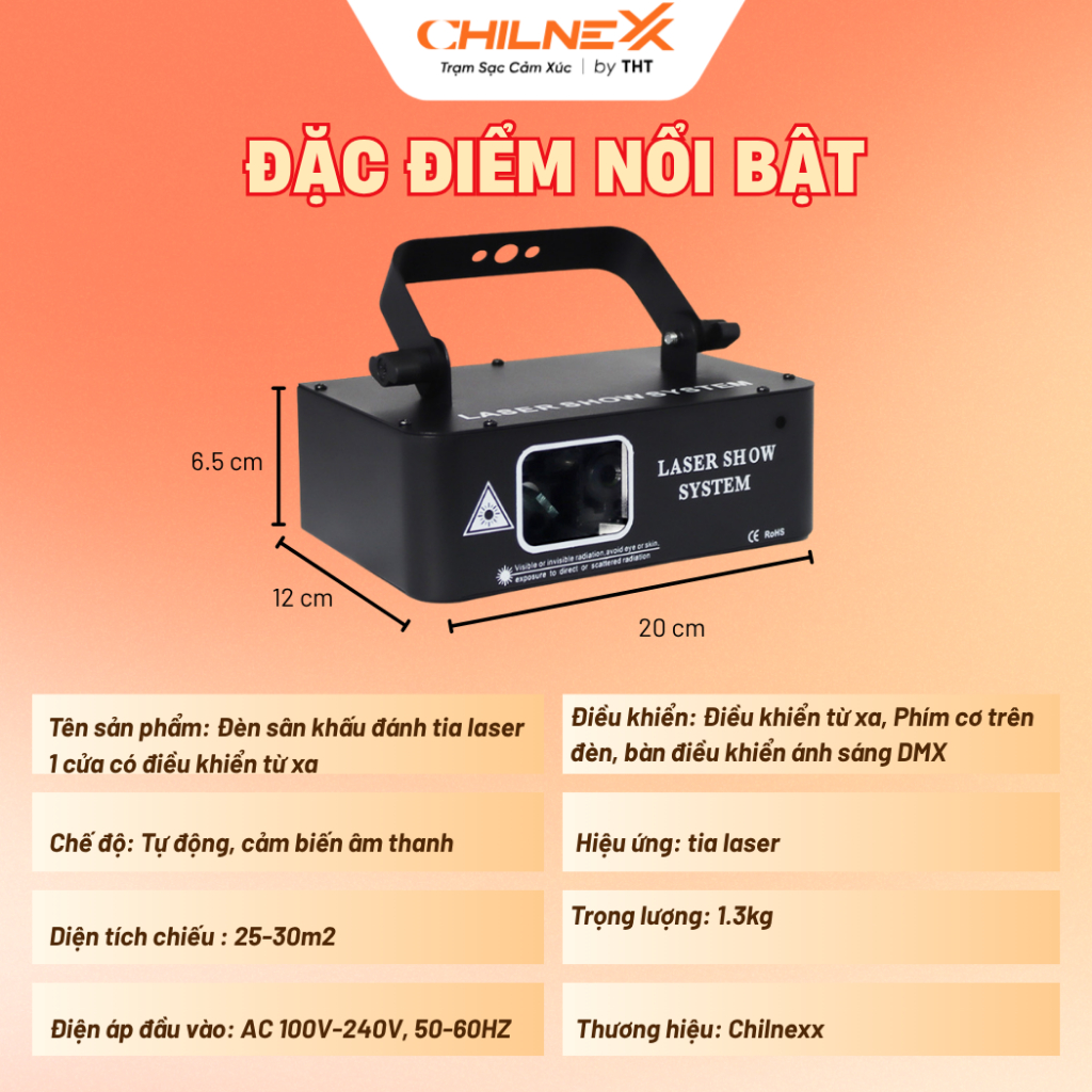 Đèn Sân Khấu Máy Đánh Tia 1 Cửa CHILNEXX đèn sân khấu nháy theo nhạc chiếu laser cho sự kiện quán bar  nhà hàng