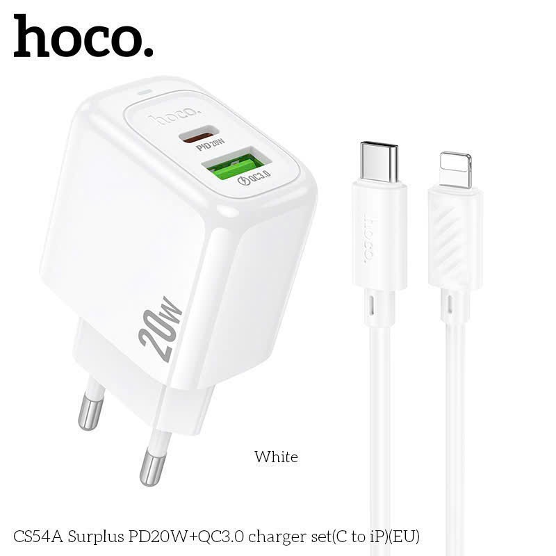 Bộ Củ Cáp Sạc Nhanh HOCO CS54A PD 20W QC 3.0 USB C To Lightning Có LED Báo Nguồn