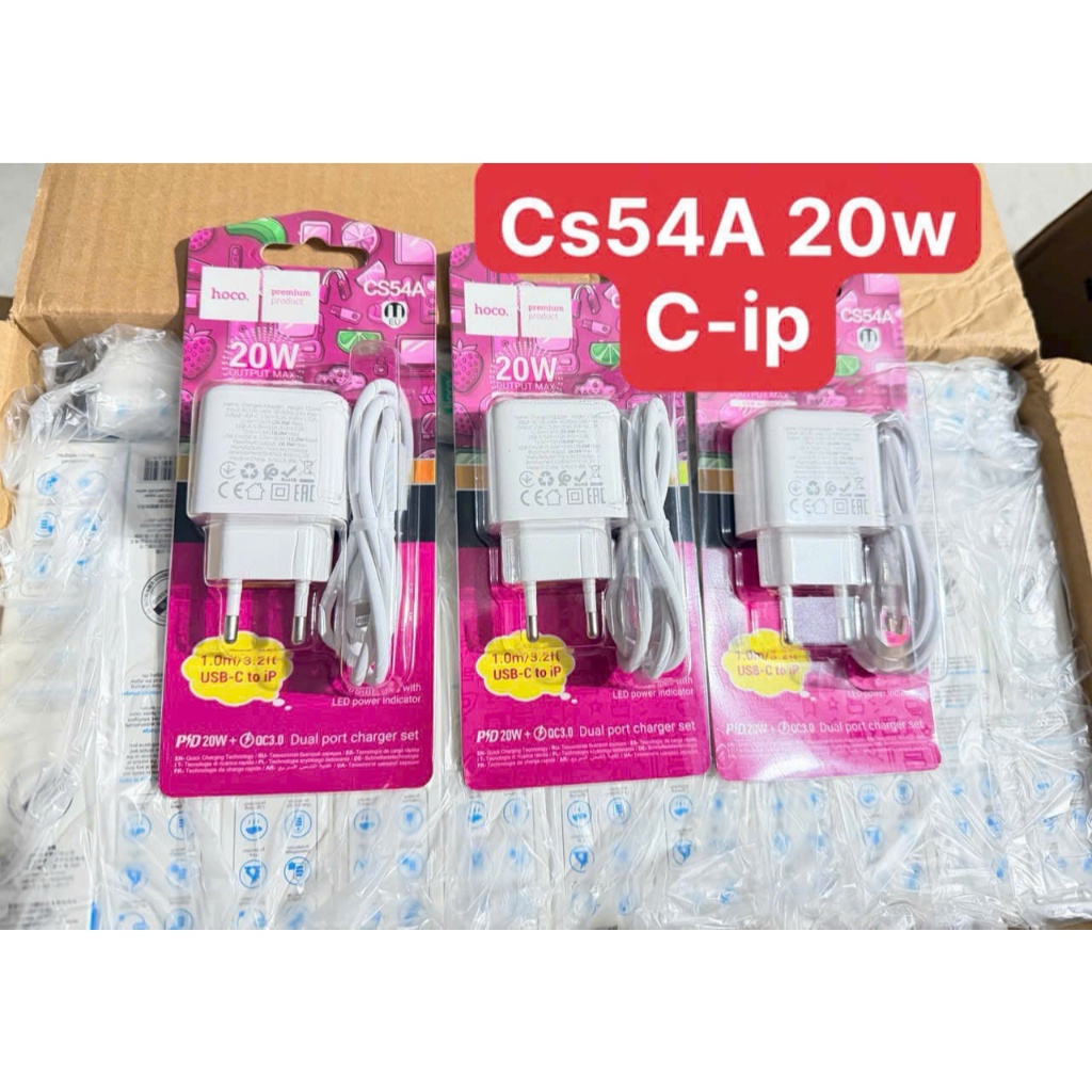 Bộ Củ Cáp Sạc Nhanh HOCO CS54A PD 20W QC 3.0 USB C To Lightning Có LED Báo Nguồn