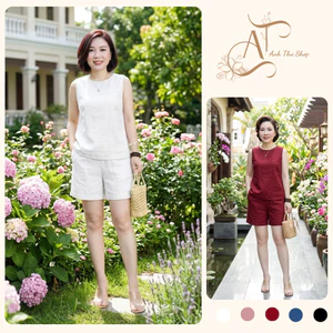 Bộ Đũi Nữ Sát Nách Cao Cấp, Sét Áo Form Suông Cổ Tròn Quần Short Mặc Nhà Đi Chơi Đẹp Thanh Lịch- Anh Thư Shop (AT49)