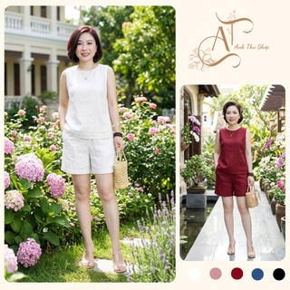 Bộ Đũi Nữ Sát Nách Cao Cấp, Sét Áo Form Suông Cổ Tròn Quần Short Mặc Nhà Đi Chơi Đẹp Thanh Lịch- Anh Thư Shop (AT49)