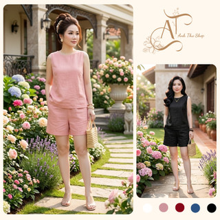 Bộ Đũi Nữ Sát Nách Cao Cấp, Sét Áo Form Suông Cổ Tròn Quần Short Mặc Nhà Đi Chơi Đẹp Thanh Lịch- Anh Thư Shop (AT49)