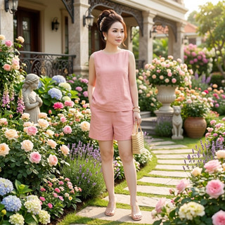 Bộ Đũi Nữ Sát Nách Cao Cấp, Sét Áo Form Suông Cổ Tròn Quần Short Mặc Nhà Đi Chơi Đẹp Thanh Lịch- Anh Thư Shop (AT49)