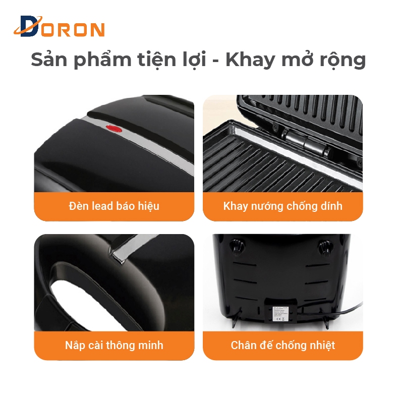 Máy kẹp nướng bánh mì DORON 1400W màu sắc hiện đại, kiểu dáng sang trọng