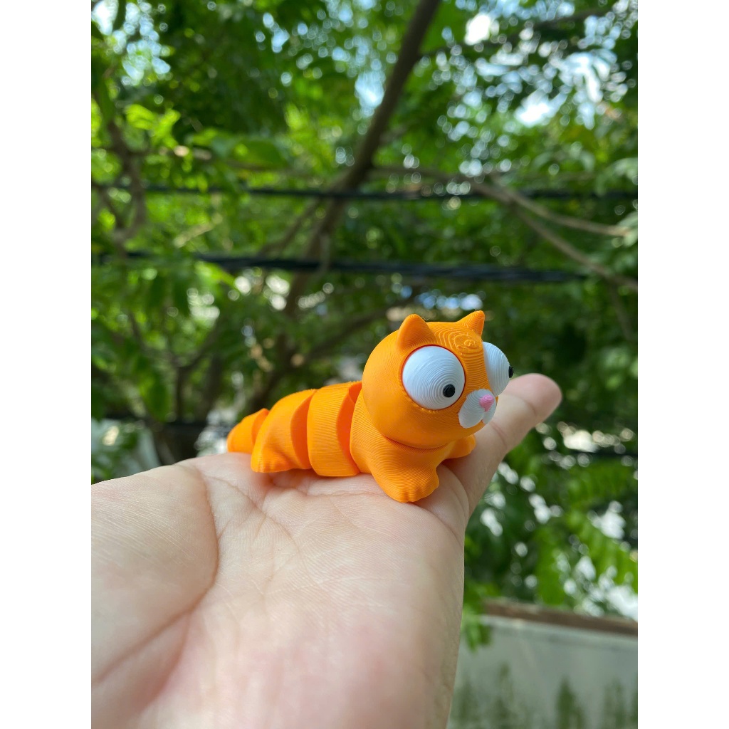 Móc Khoá Mèo Cử Động Mắt Cute – Móc Khoá Mèo Cam In PLA, Phụ Kiện Treo Balo Túi Xách, Quà Tặng Mini
