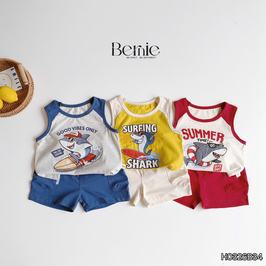 Bộ ba lỗ cotton in hoạ tiết hoạ tiết bé trai, bộ cotton mềm mát cho bé mẫu mới nhất