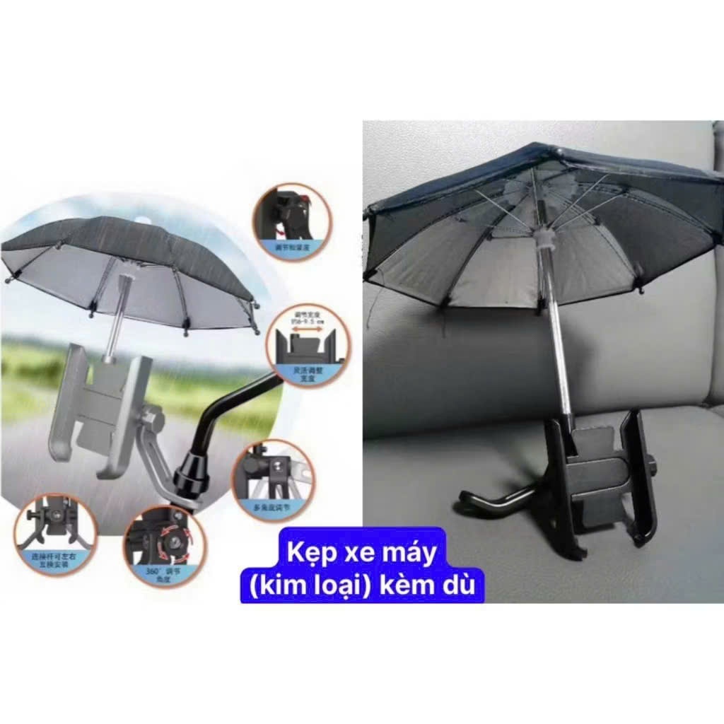 Giá Đỡ Điện Thoại Xe Máy Có Mái Che Mưa Nắng Kẹp Chắc Chắn Khung Kim Loại ABS Cao Cấp