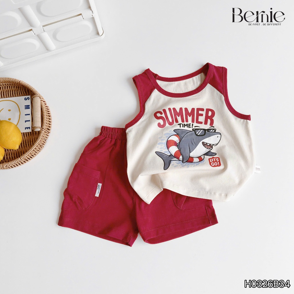 Bộ ba lỗ cotton in hoạ tiết hoạ tiết bé trai, bộ cotton mềm mát cho bé mẫu mới nhất